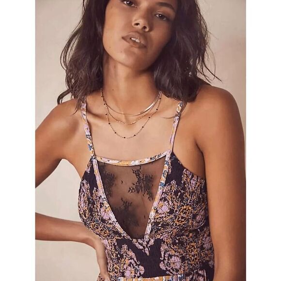 NEW Intimately by Free People Womens Small That Moment Black Pink Slip Lace Maxi - Picture 3 of 10